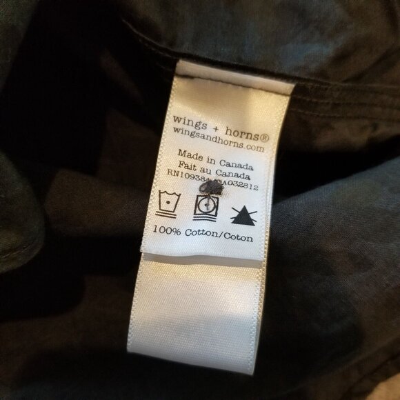 Wings + Horns Men Large Casual Button Up Shirt Pockets Cotton Black Short Sleeve - Picture 6 of 9